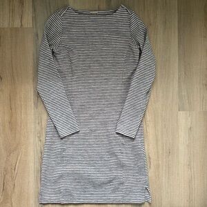 Duluth Trading Co Black and Grey Striped Long Sleeve Pockets Casual Ponte Dress